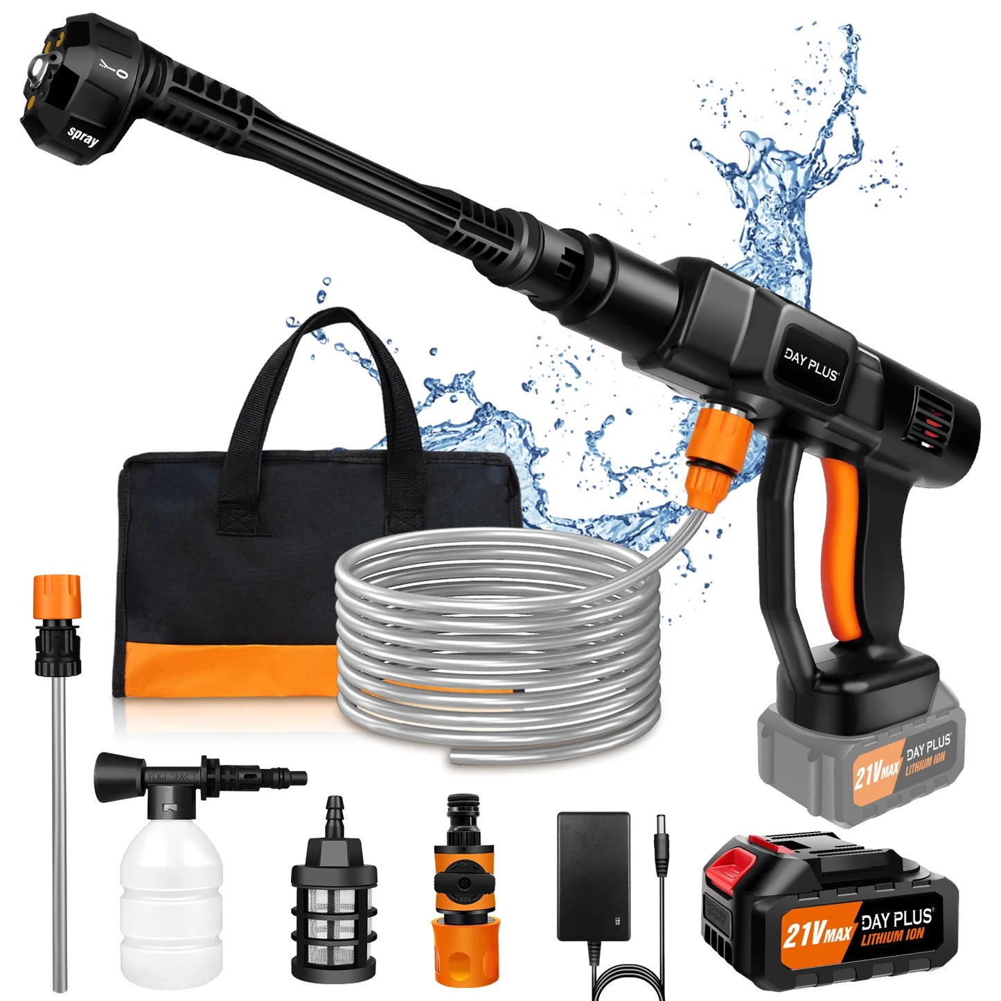 Nettoyeur Haute Pression Sans Fil 21V – Kit Portable 6-en-1 pour Voiture & Terrasse